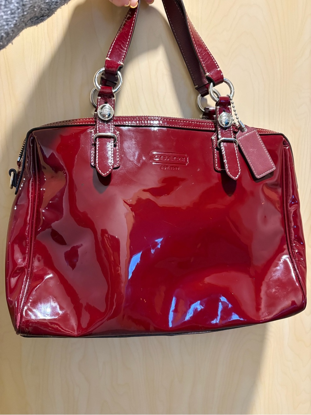Coach Glossy Patent Shoulder Bag in Cherry Red